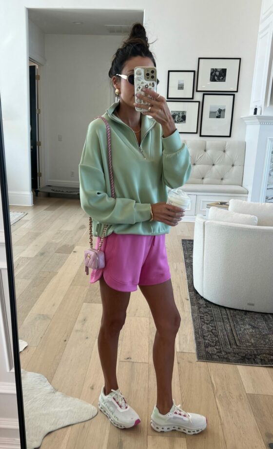 Christine Andrew in a varley outfit for spring