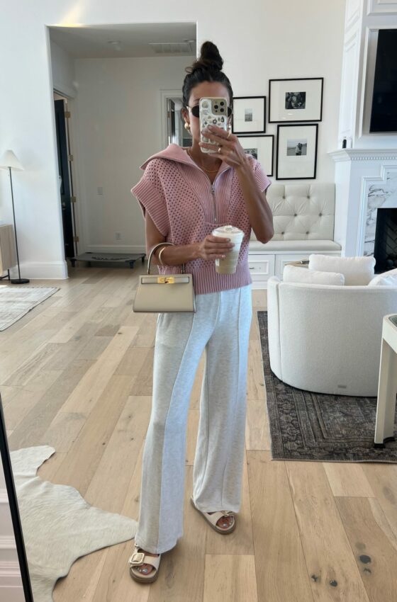 Christine Andrew in a spring outfit from Varley